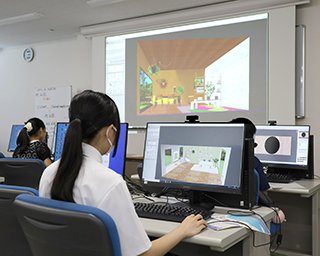 インテリアCGを作成中の生徒さん