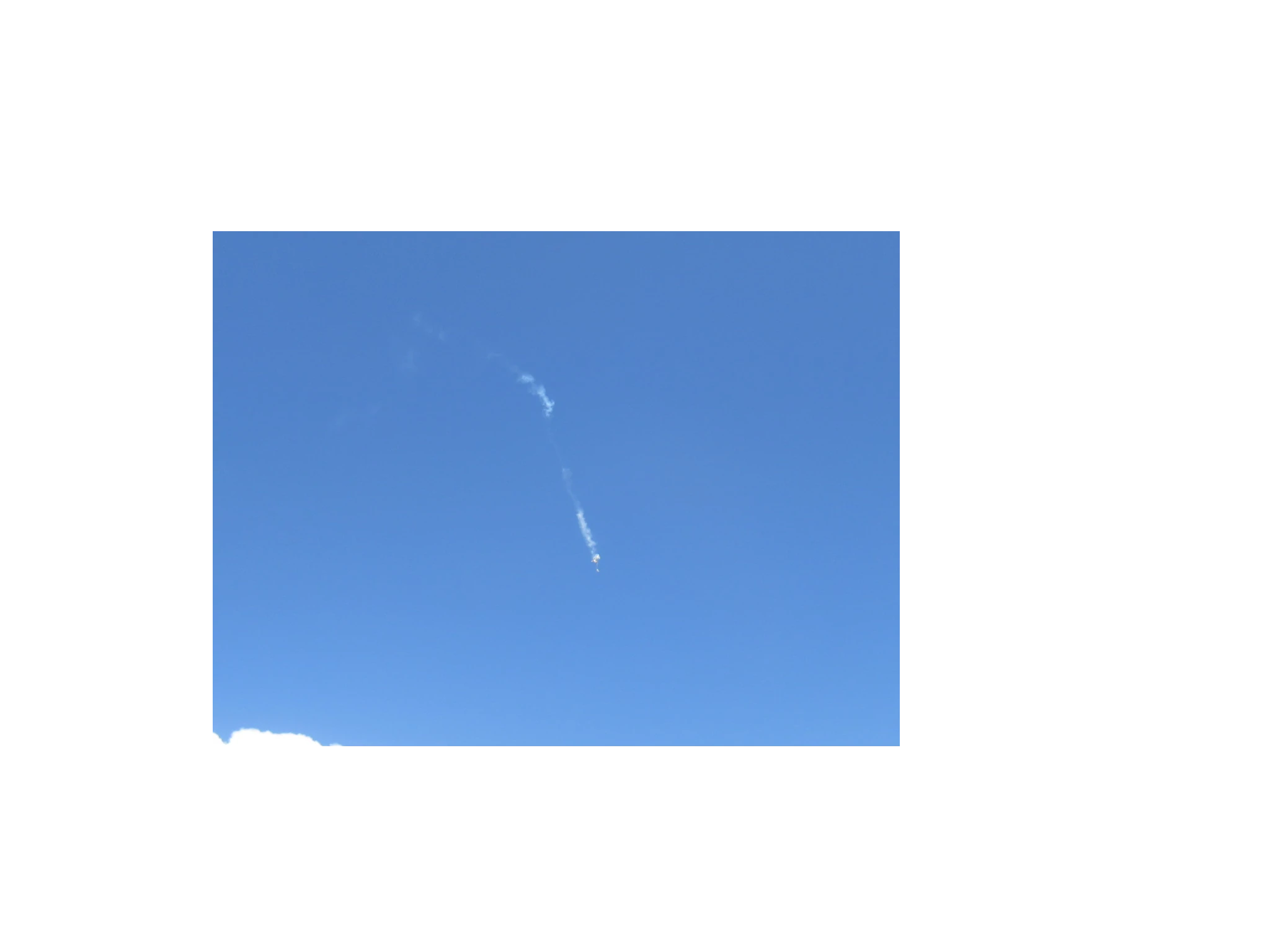 青空の中で開くパラシュート